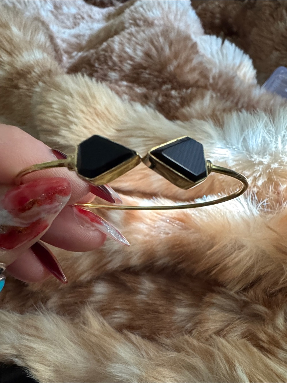 Gold Tone cuff Bracelet with Black onyx Geometric Stones